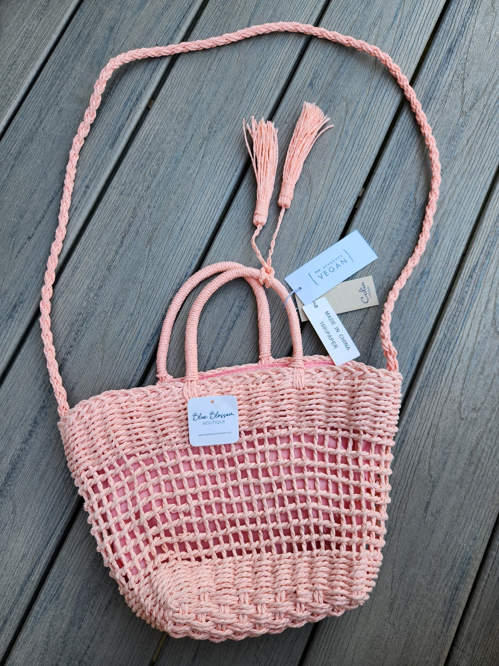 Calin Pink Woven Crossbody Tote